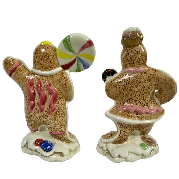 Fitz Floyd Candy Lane Express Holiday Gingerbread Couple Salt & Pepper-No box - Picture 2 of 5